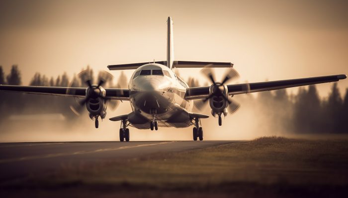 Fighter plane in mid air, propeller spinning generated by AI
